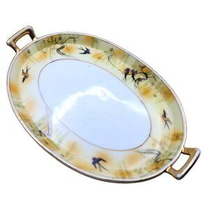 Hand Painted Made In Japan Porcelain Oval Serving Tray Bird Design sm2004